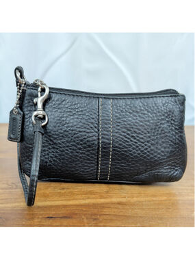 Coach Black Pebbled Leather Wristlet Mini bag